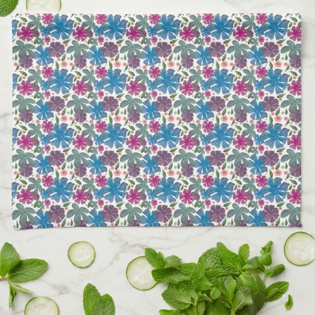 A vibrant watercolor seamless pattern featuring co kitchen towel (Folded)