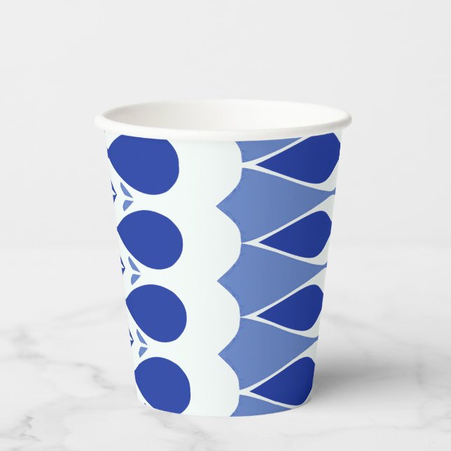A vibrant white & blue classic design  paper cups (Front)