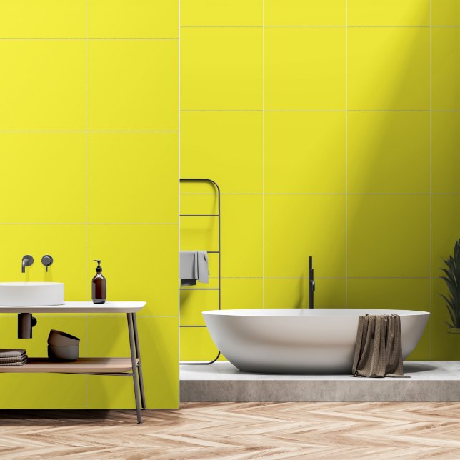 A vibrant yellow square enclosed by a crisp white  wallpaper  (Bathroom)