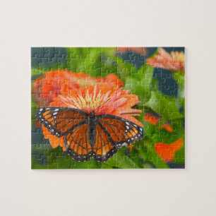 A Viceroy Butterfly on Orange Zinnias Jigsaw Puzzle