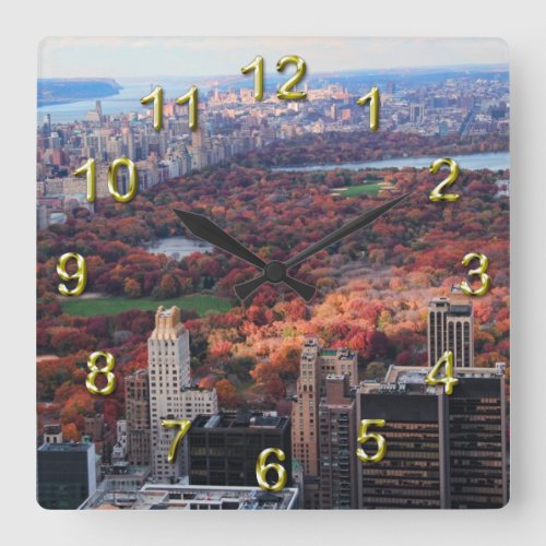 A view from above Autumn in Central Park 01 Square Wall Clock