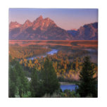 A View in the Morning Ceramic Tile<br><div class="desc">This photo features the view of the majestic Grand Teton mountain range from the Snake River overlook in Jackson Hole,  Wyoming.</div>