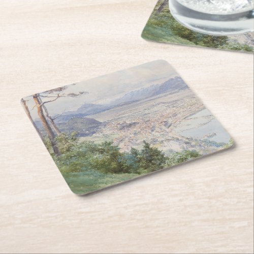 A view of Bregenz and Lake Bodensee Edward Theodor Square Paper Coaster