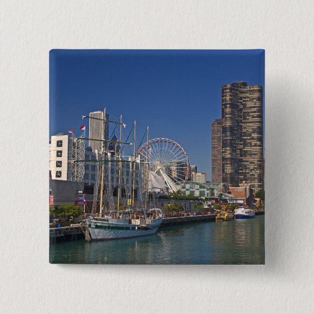 A view of Chicago's Navy Pier 2 Pinback Button (Front)