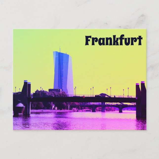 A view of Frankfurt & Pink Sky Postcard (Front)