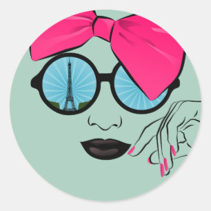 A View of Paris Oversized Bow Face Classic Round Sticker