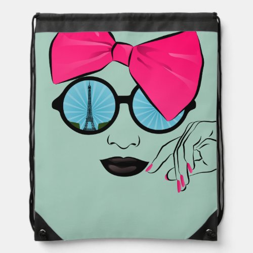 A View of Paris Oversized Bow Face Drawstring Bag