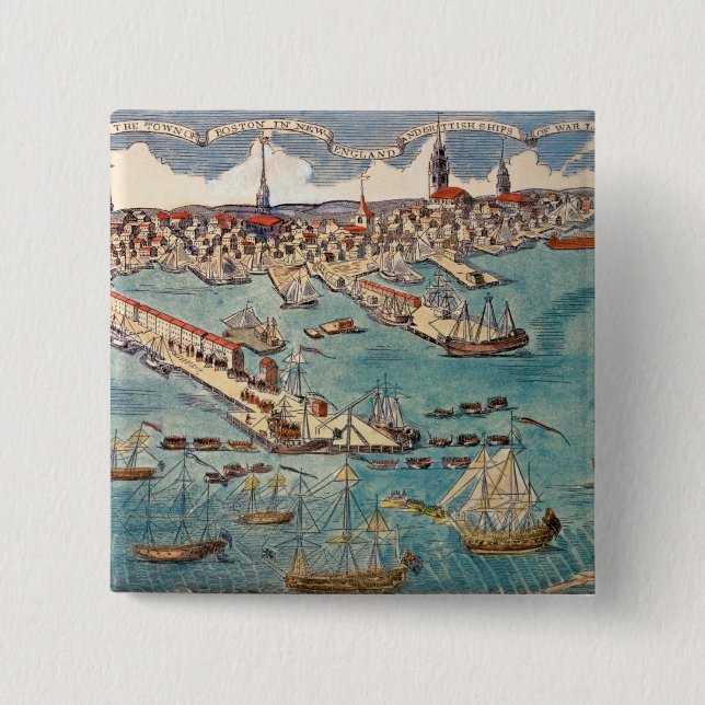 A View of Part of the Town of Boston Pinback Button (Front)