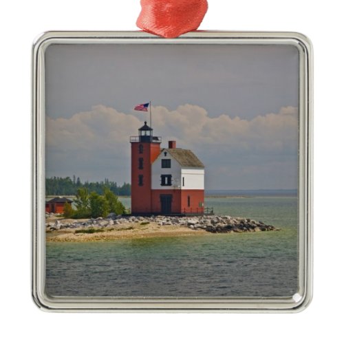 A view of Round Island Light Station. Metal Ornament
