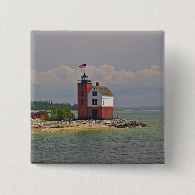 A view of Round Island Light Station. Pinback Button (Front)