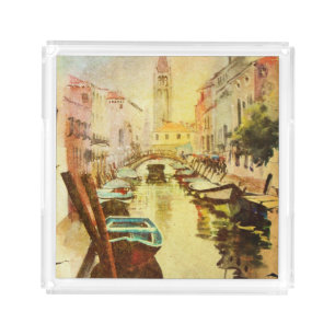 A View Of The Canal With Boats And Buildings Acrylic Tray