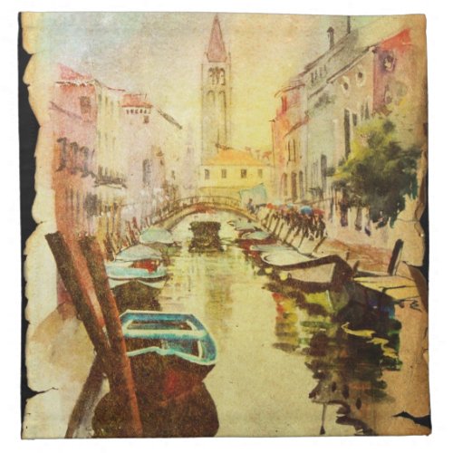 A View Of The Canal With Boats And Buildings Cloth Napkin