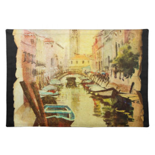 A View Of The Canal With Boats And Buildings Cloth Placemat