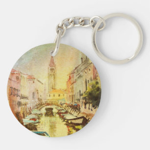 A View Of The Canal With Boats And Buildings Keychain