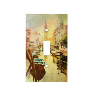 A View Of The Canal With Boats And Buildings Light Switch Cover