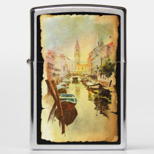 A View Of The Canal With Boats And Buildings Zippo Lighter