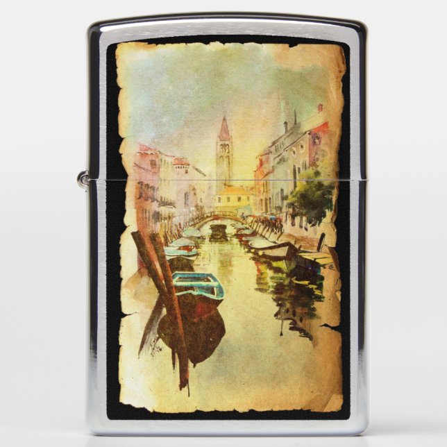 A View Of The Canal With Boats And Buildings Zippo Lighter (Front)