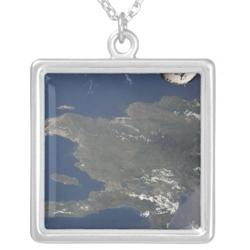 A view of the Caribbean island of Hispaniola Silver Plated Necklace