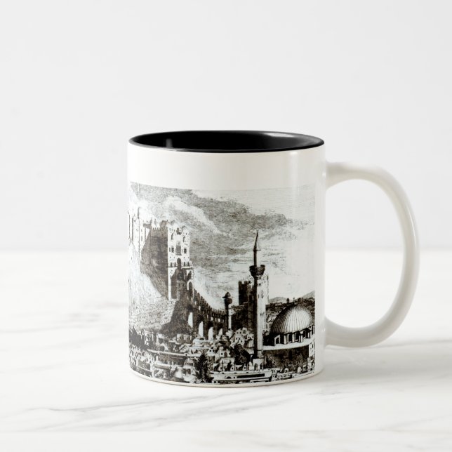 A view of the city and castle of Aleppo, Syria Two-Tone Coffee Mug (Right)