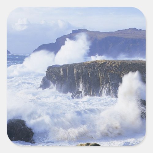 a view of the waves crashing against rocks square sticker