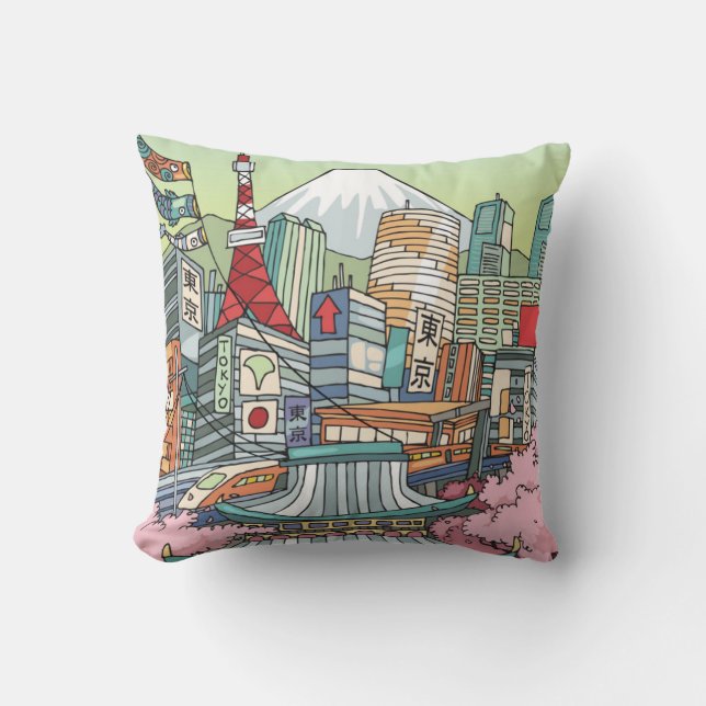 A View of Tokyo Throw Pillow (Front)