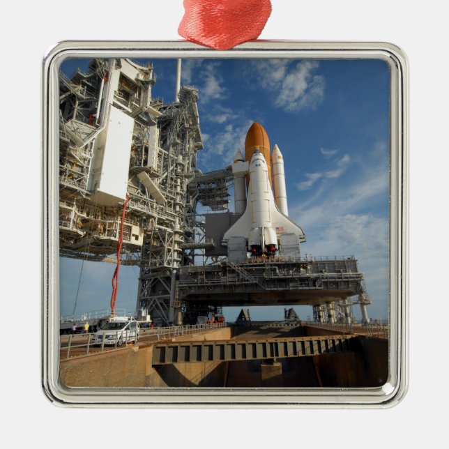 A view Space Shuttle Atlantis on Launch Pad 39A Metal Ornament (Front)