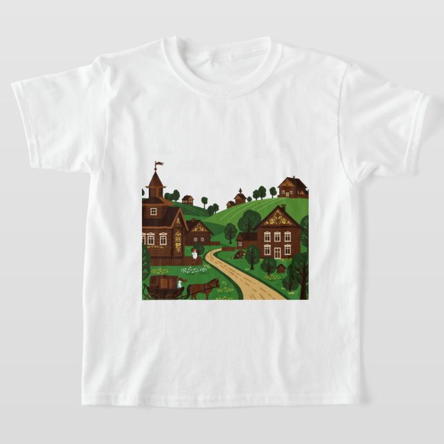 A village drawn in an illustration style T-Shirt (Laydown)