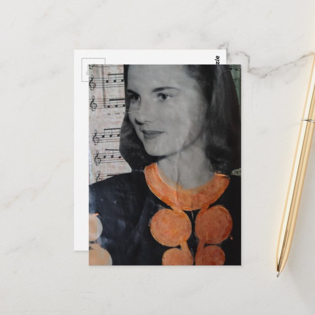 A Vintage Beautiful Woman Collage Postcard (Front/Back In Situ)