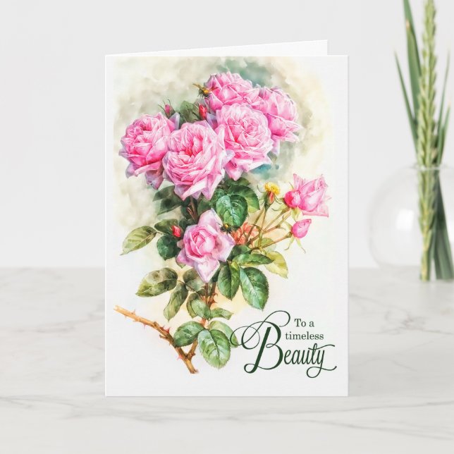 A Vintage Beauty Pink Rose Garden Birthday Card (Front)
