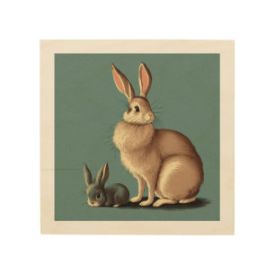A Vintage Brown Rabbit and Grey Bunny Wood Wall Art