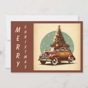 A vintage Christmas classic car and tree  Holiday Card