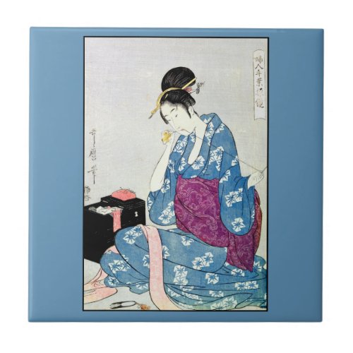 A Vintage Day of Sewing in Old Japan _ blue Ceramic Tile
