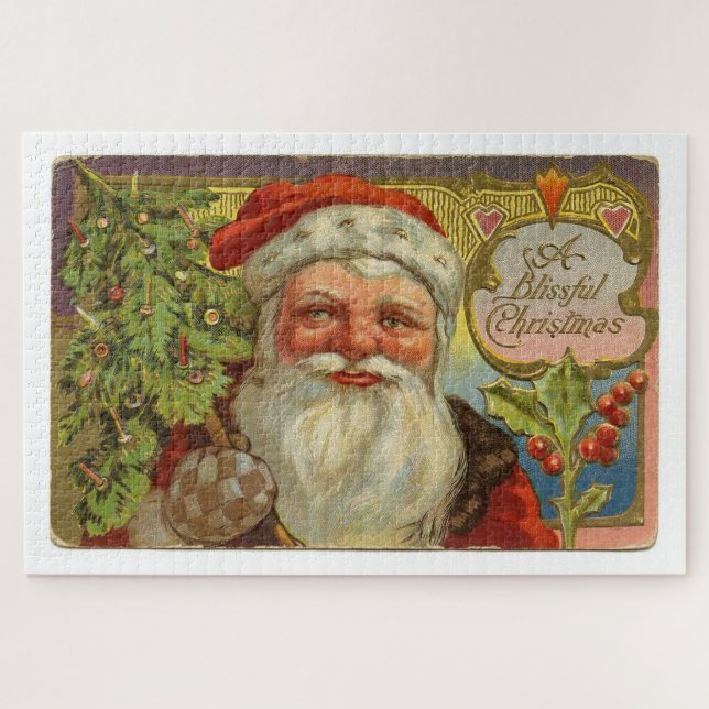 A vintage Father Christmas greeting postcard, Jigsaw Puzzle (Horizontal)