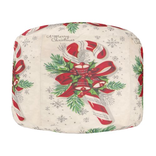 A Vintage Merry Christmas Candy Cane Pouf