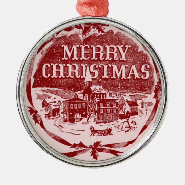 A Vintage Merry Christmas Metal Ornament (Front)