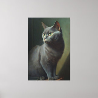 A vintage oil painting of a Russian Blue cat Canvas Print