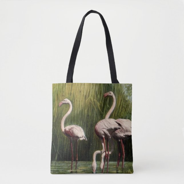 A Vintage Pink Flamingo Shoulder Tote Bag (Front)