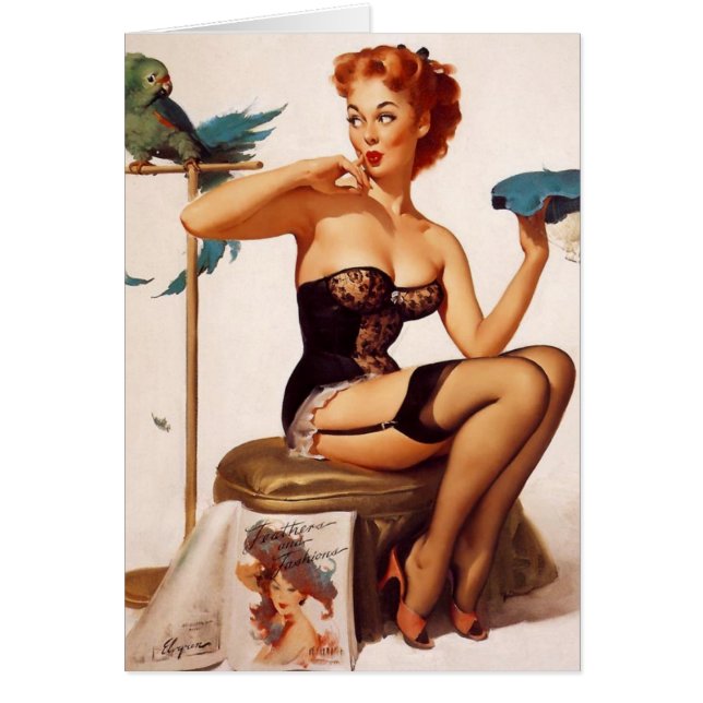 A Vintage Pinup With Bird Cards (Front)