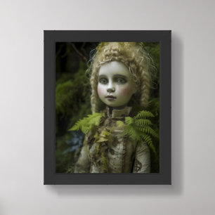 A vintage porcelain doll was lost in the forest framed art
