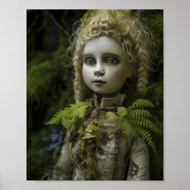 A vintage porcelain doll was lost in the forest  framed art (Front)