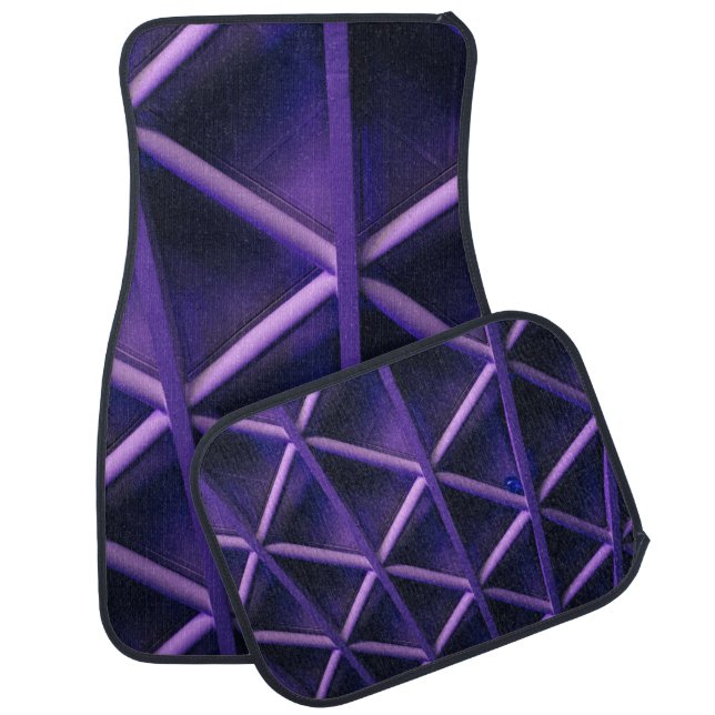 A violet ceiling with a criss-cross pattern; a blu car floor mat (Set)