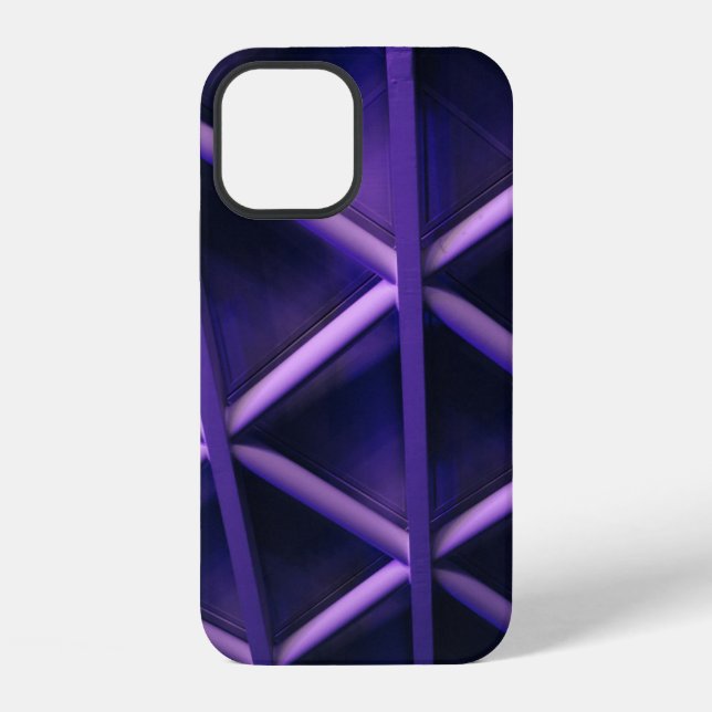 A violet ceiling with a criss-cross pattern; a blu iphone case (Back)