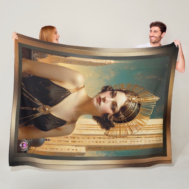 A Vision Of Art Deco Elegance AI Art by Xzendor7 Fleece Blanket (In Situ)