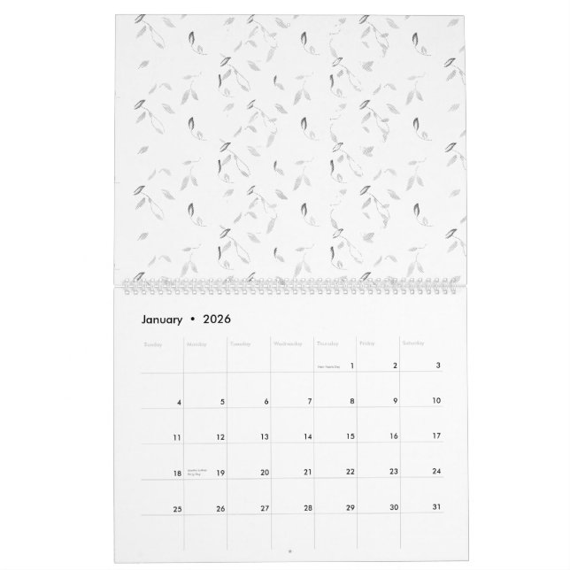 A visually appealing arrangement of white and gray calendar (Jan 2026)
