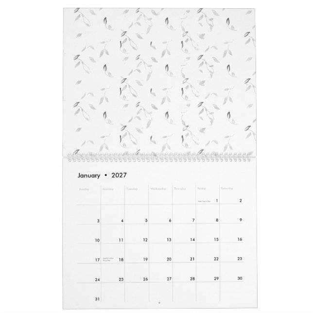 A visually appealing arrangement of white and gray calendar (Jan 2027)