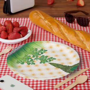 A visually appealing green and gold pattern with a paper plates
