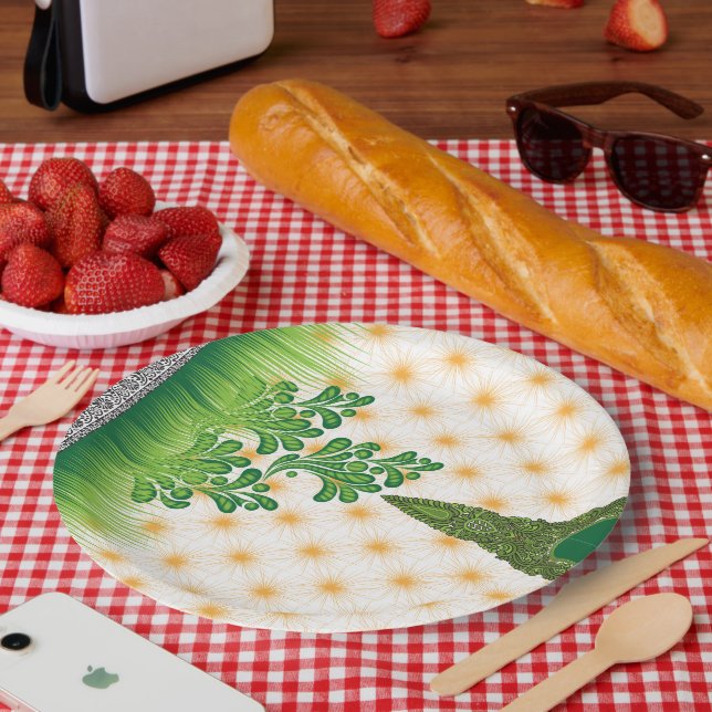 A visually appealing green and gold pattern with a paper plates (Picnic)