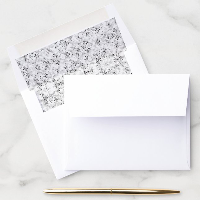A visually striking white and black patterned wall envelope liner (Desk)