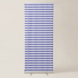 A vivid blue sky with scattered white clouds. retractable banner