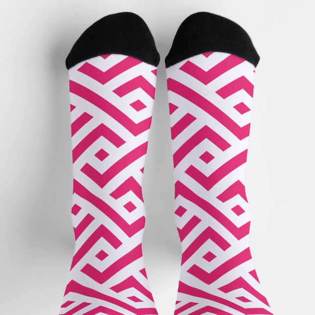 A  Vivid Pink Colour Cool Pattern Design Socks (Top)